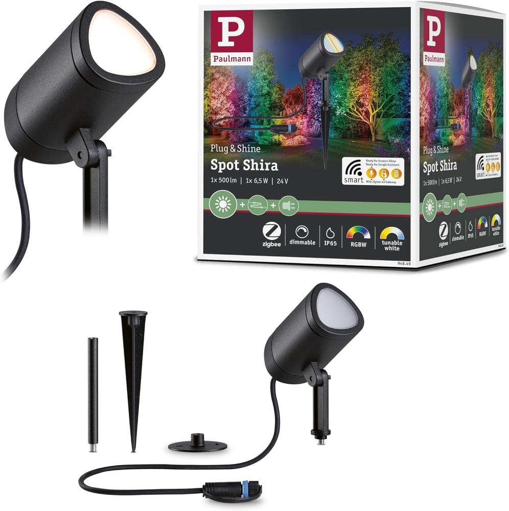 Paulmann 94849 Plug&Shine LED Gartenstrahler Zigbee Shira anthrazit RGBW IP65 Bild 1