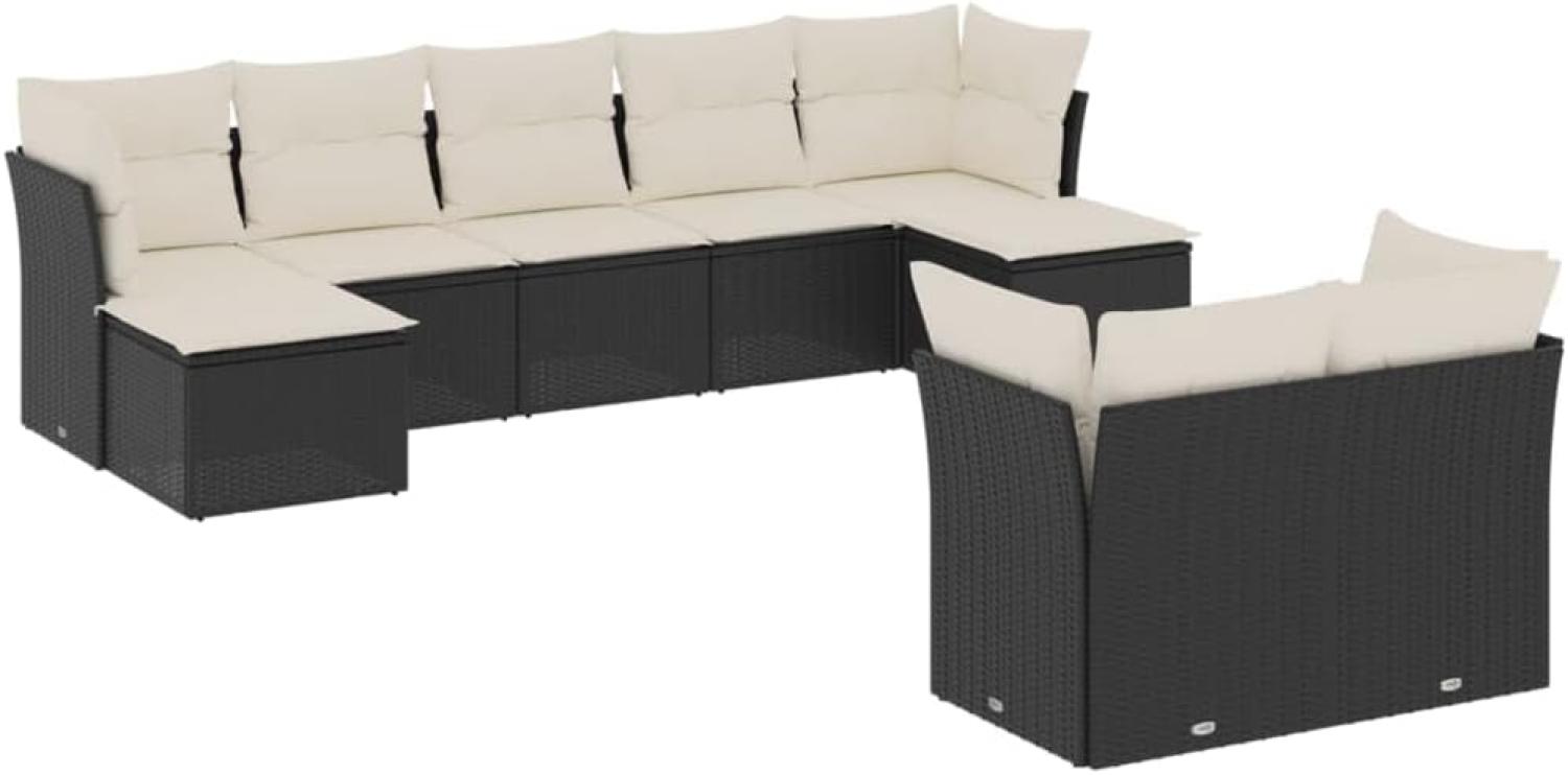 vidaXL 9-tlg. Garten-Sofagarnitur mit Kissen Schwarz Poly Rattan 3250145 Bild 1