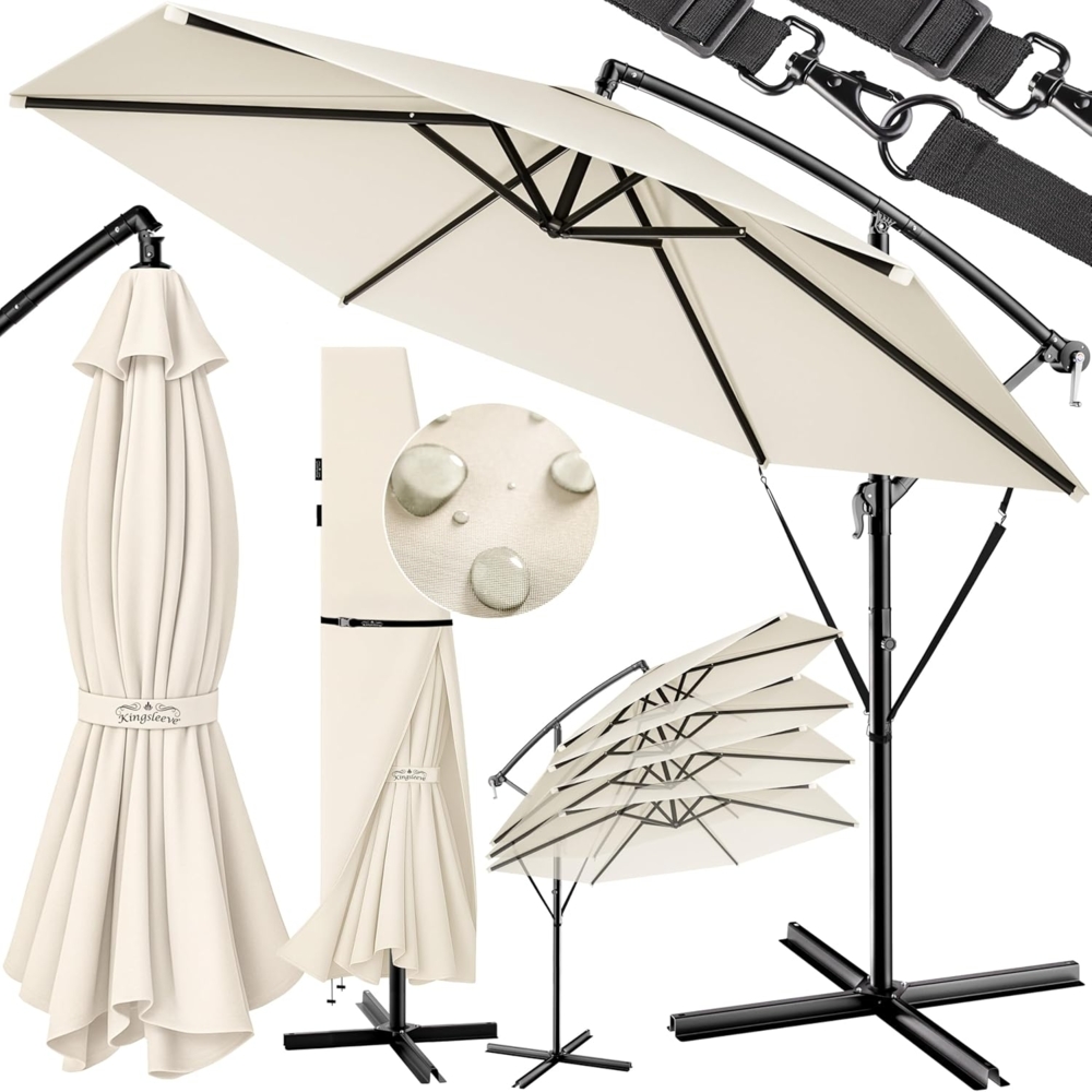 Kingsleeve Sonnenschirm Ampelschirm Alu Ø 300 cm UV Schutz 30+ neigbar, Beige Bild 1