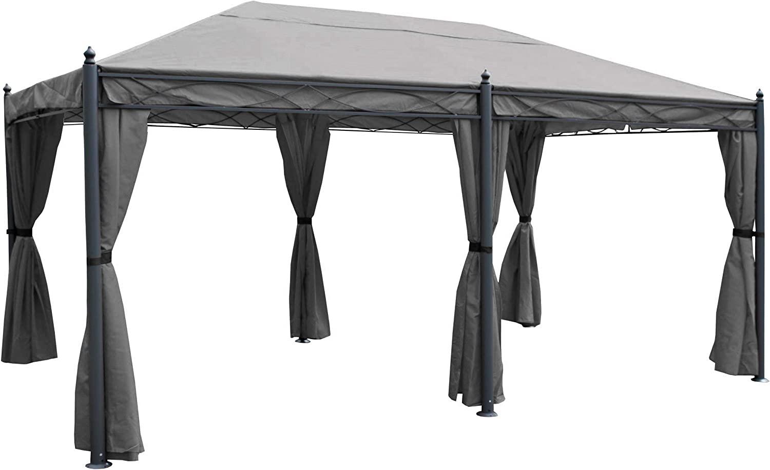 Pergola Cadiz, Pavillon, stabiles 7cm-Gestell 5x3 m ~ grau mit Seitenwand + Moskitonetz Bild 1