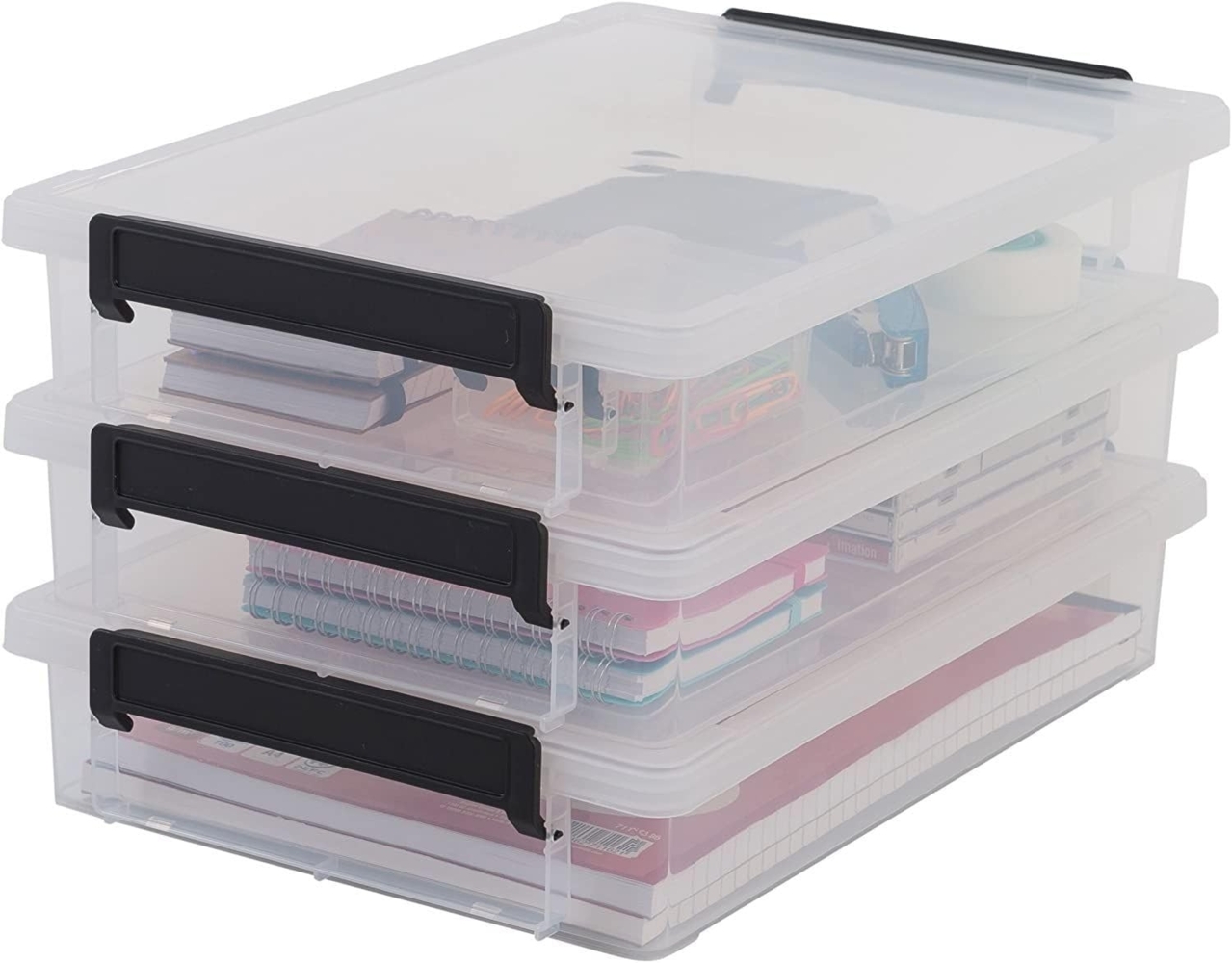 Iris Ohyama, Boxen, Dokumentenorganizer aus Kunststoff, 4 l, 3er-Set, BPA-frei, LLB-A4, transparent, stapelbar, Verschlussklammern B36,5 x T25 x H7 cm Bild 1