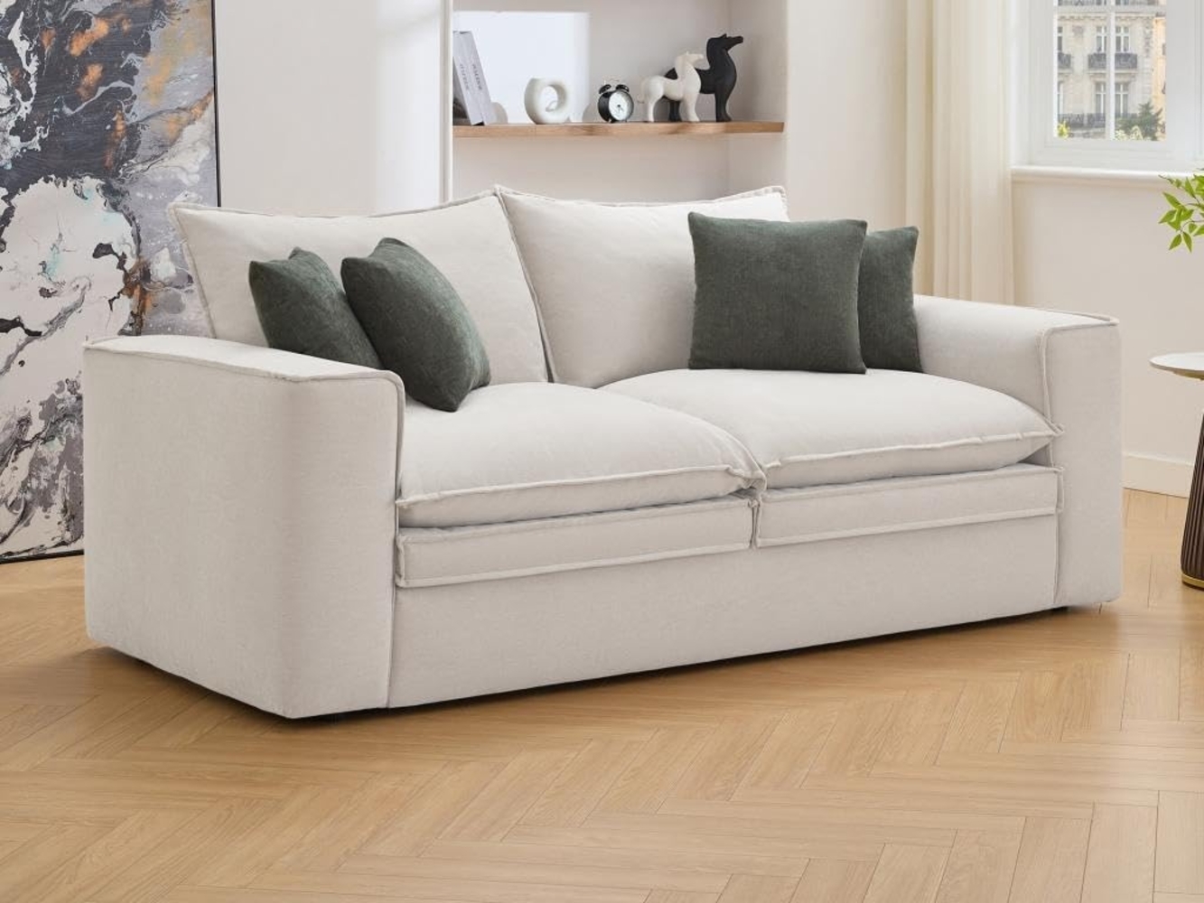 Vente-unique - Sofa 3-Sitzer - Stoff - Beige - PORALO Bild 1