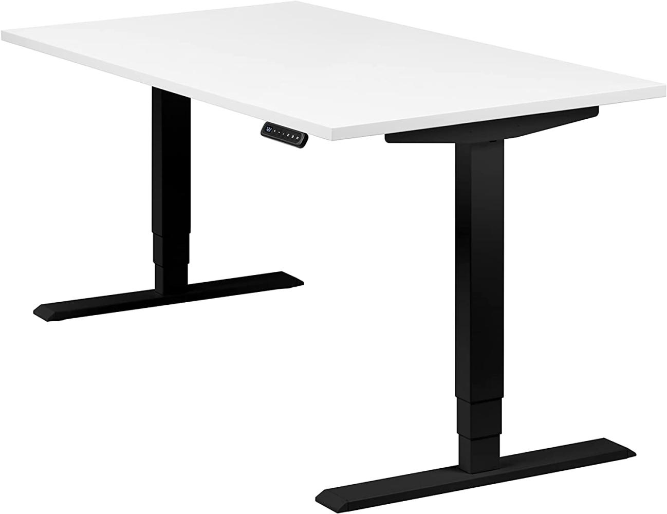 boho office® homedesk - elektrisch stufenlos höhenverstellbares Tischgestell in Schwarz mit Memoryfunktion, inkl. Tischplatte in 140x80 cm in Weiß Bild 1