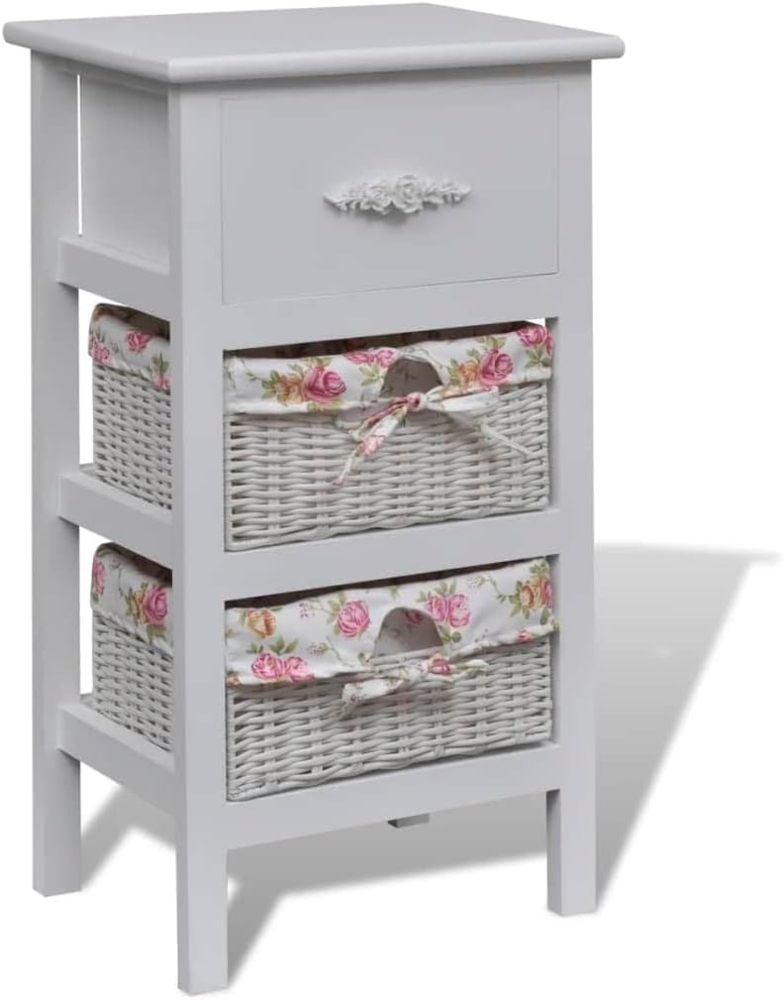 vidaXL Beistellschrank mit 1 Schublade und 2 Körben Weiß Paulowniaholz 241542 Bild 1