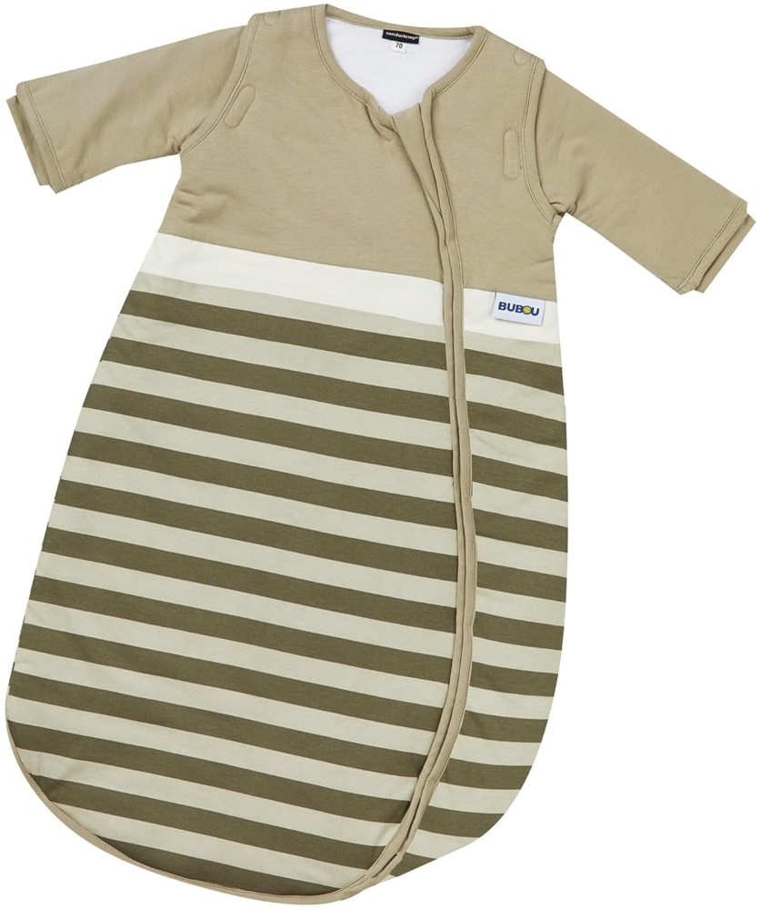 Gesslein Baby Schlafsack Bubou, Ganzjahres-Schlafsack mit Temperaturregulierung (optimale Passform, langer Reißverschluss, 90), oliv-beige gestreift Bild 1