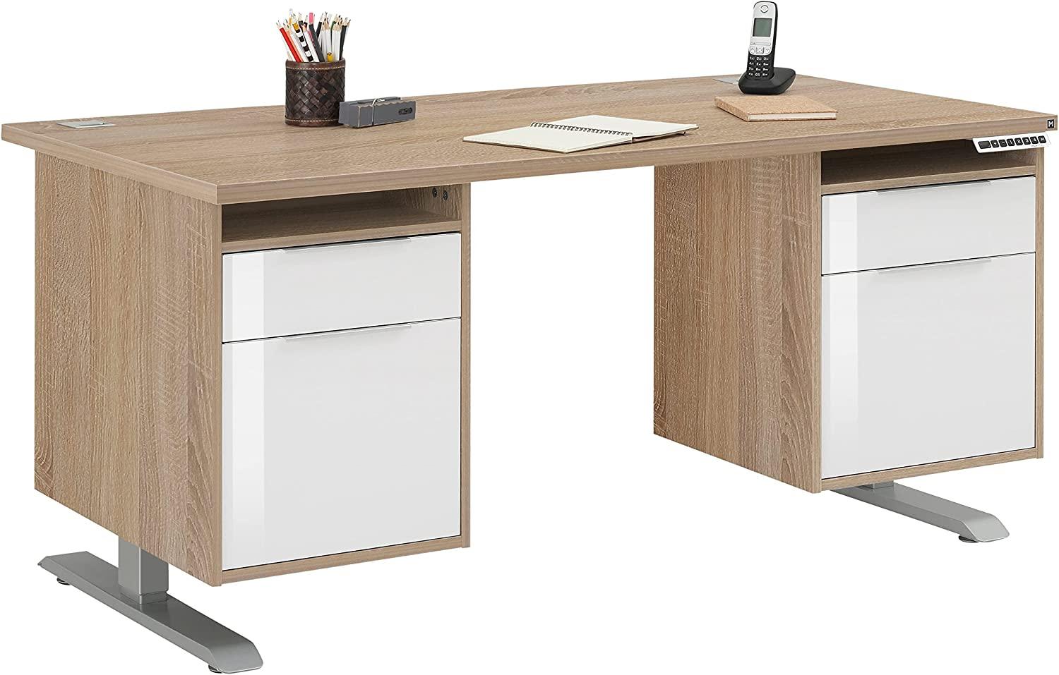 Schreibtisch >EDJUST< (BxHxT: 175 x 120 x 80 cm) Metall platingrau - Sonoma-Eiche Bild 1