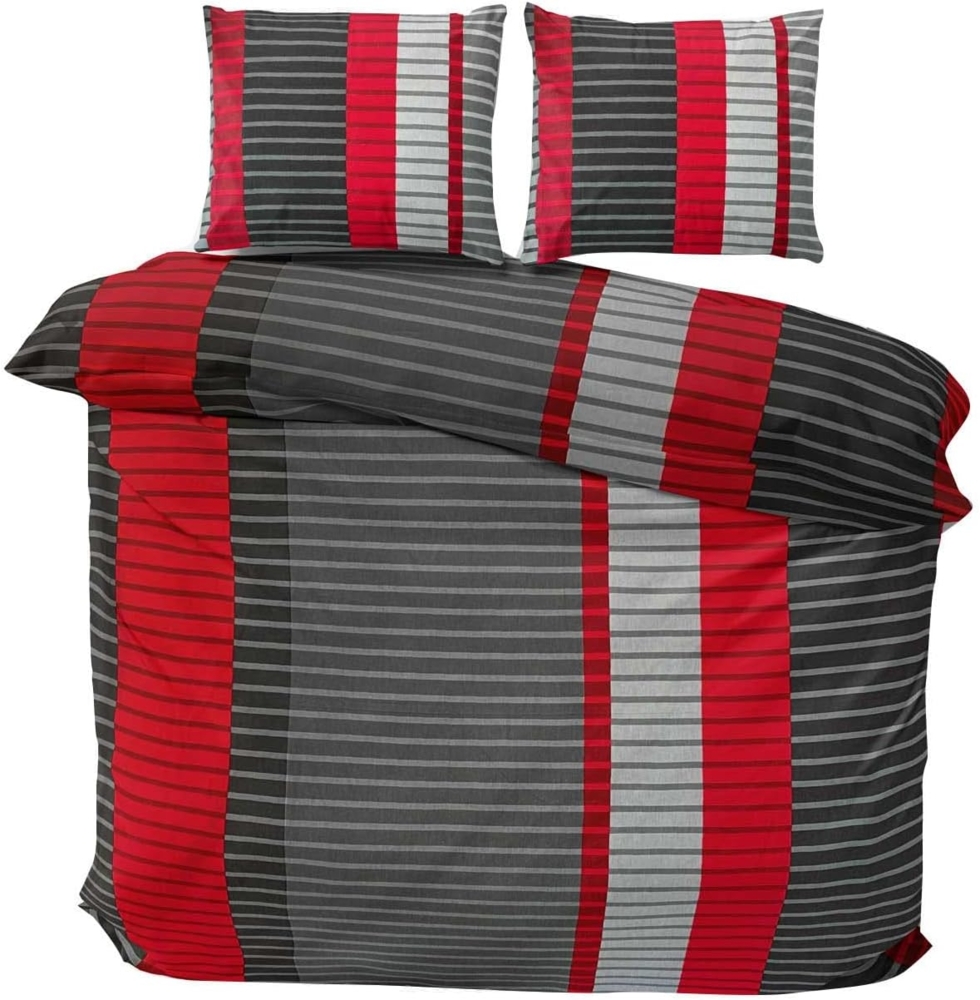 CLASS HOME COLLECTION Bettwäsche Renforce Bettbezug 135x200 155x200 200x200 200x220 Wind Rot, 100% Baumwolle, 3 teilig, 100% Baumwolle, angenehmes Hautgefühl, gestreift, modern, rot Bild 1