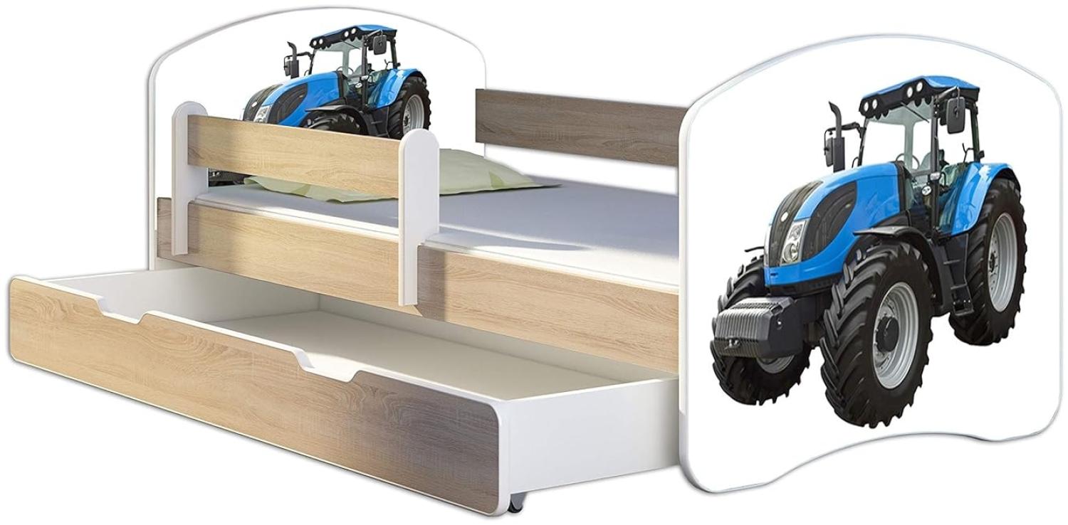 Kinderbett Jugendbett mit einer Schublade und Matratze Sonoma mit Rausfallschutz Lattenrost ACMA II 140x70 160x80 180x80 (42 Traktor, 180x80 + Bettkasten) Bild 1