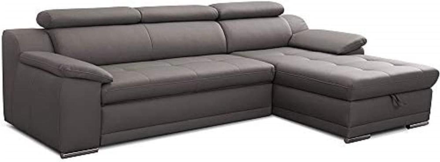 CAVADORE Schlafsofa Aniamo in Leder / Ecksofa mit Schlaffunktion, Bettkasten, Kopfteilverstellung und großem Longchair / 270 x 80 x 165 / Kunstleder, Dunkelgrau Bild 1
