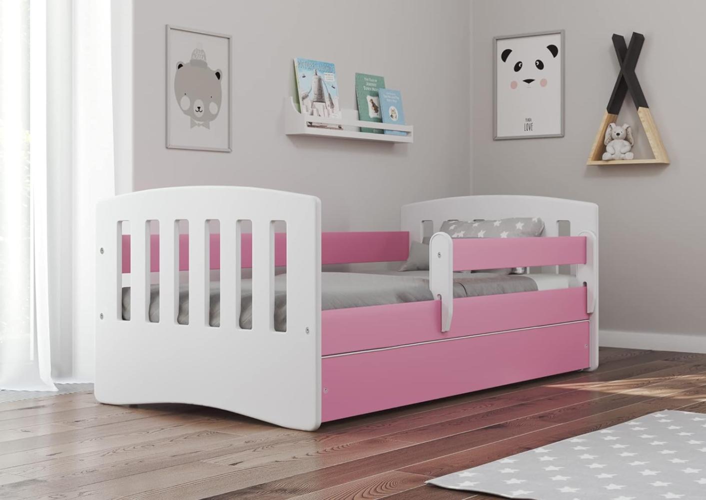 Bjird 'Classic' Kinderbett 80x140 cm, Rosa, inkl. Rausfallschutz, Lattenrost und Bettschublade Bild 1