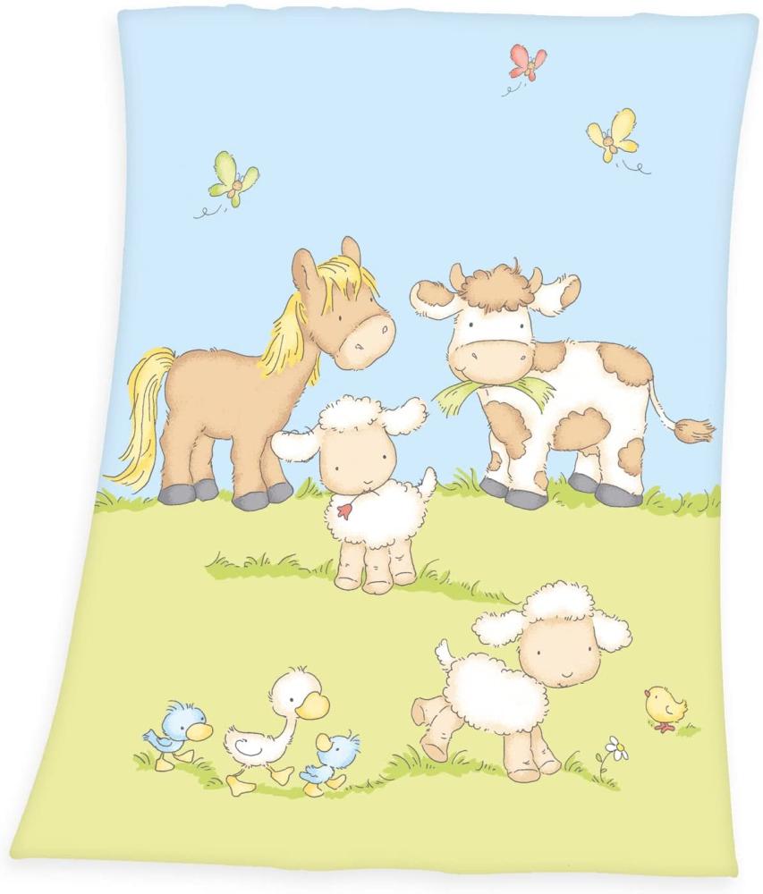 Herding Fynn Babydecke, Bauernhof Motiv, 75 x 100 cm, Microfaserflausch, Mehrfarbig Bild 1