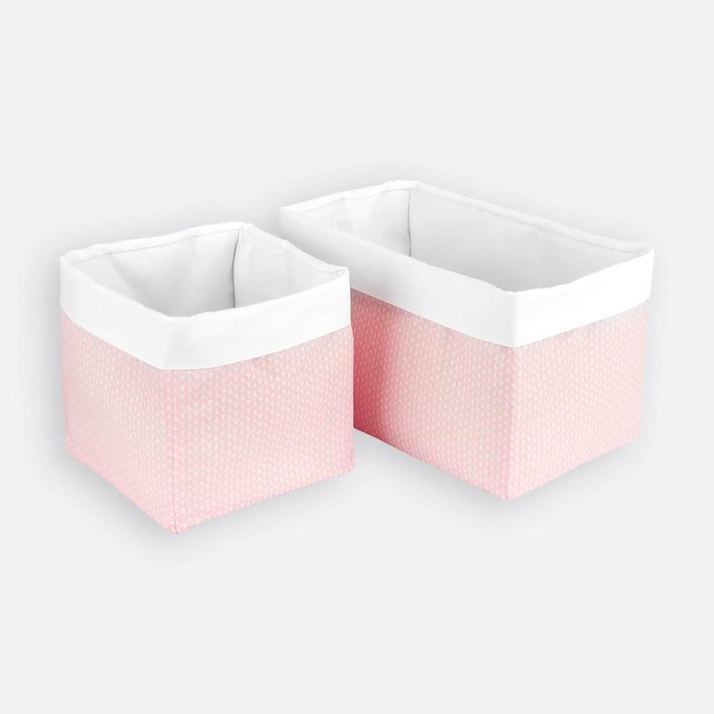 KraftKids Stoff-Körbchen in kleine Blätter rosa auf Weiß, Aufbewahrungskorb für Kinderzimmer, Aufbewahrungsbox fürs Bad, Größe 20 x 20 x 20 cm Bild 1