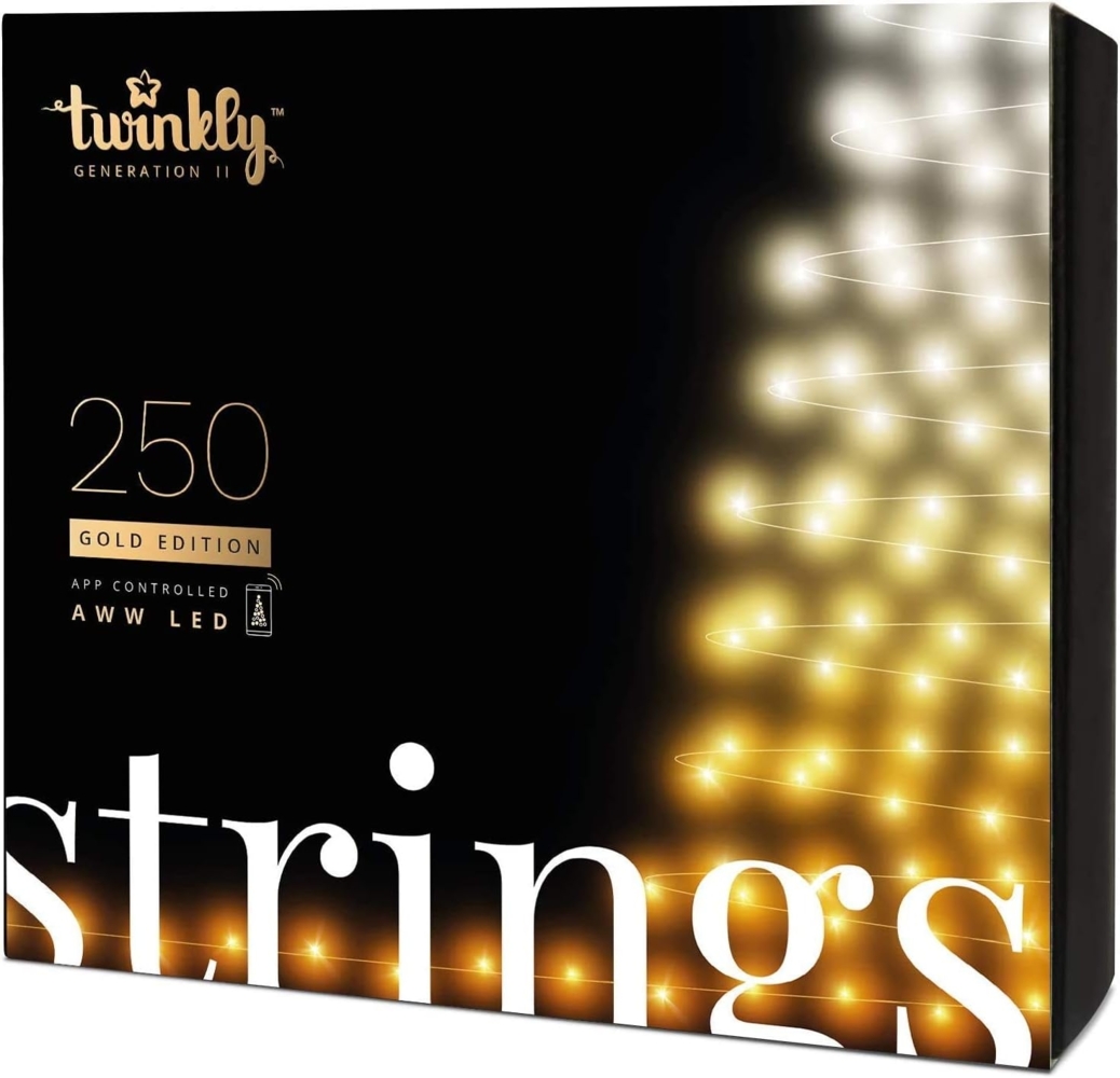 Twinkly Strings 250 LED Weiß, LED-Lichterkette für Draußen und Drinnen, LED-Lichter von Warm bis Kalt, Kompatibel mit Alexa und Google Home, IP44, Weihnachtsdeko, App-Steuerung, Schwarzes Kabel, 20m Bild 1