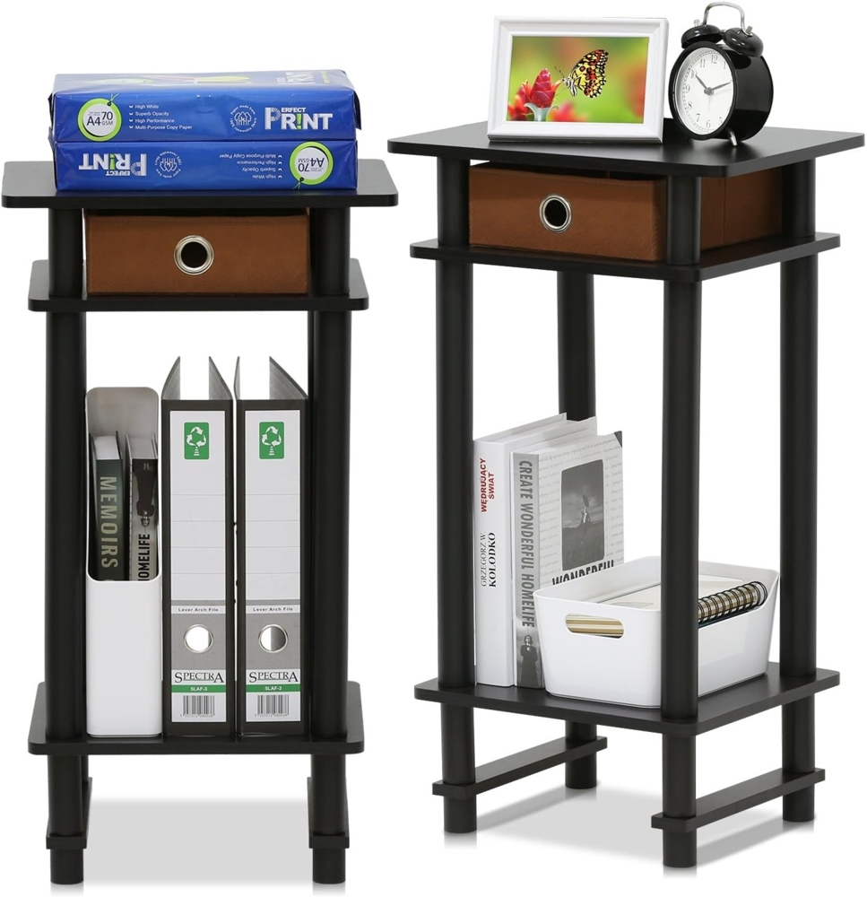 Furinno Hoher Beistelltisch mit Schublade (2er Set), Holz, Espresso/Braun, 29. 49x39. 5x70. 41 cm Bild 1