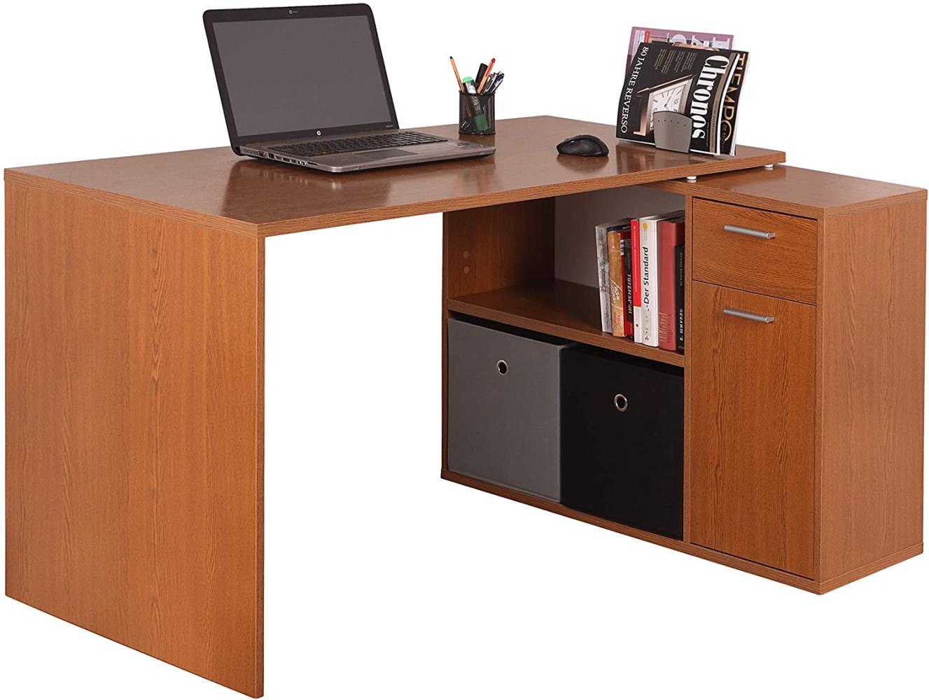 Schreibtisch klein 136 x 101 x 75 cm Eiche rustikal Dunkelbraun – Bürotisch Eckschreibtisch RICOO WM083-ER Bild 1