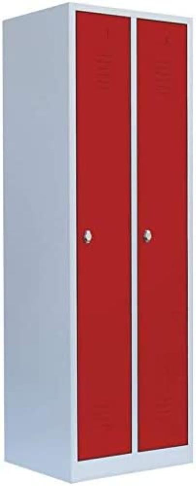 Steelboxx Spind Garderobenschrank Stahlschrank Metallschrank Kleiderspind 180 x 60 x 50cm Lichtgrau/Rot 2 Abteile 510124 Bild 1