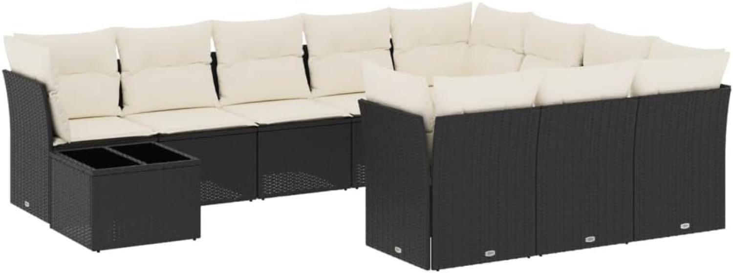 vidaXL 11-tlg. Garten-Sofagarnitur mit Kissen Schwarz Poly Rattan 3250095 Bild 1