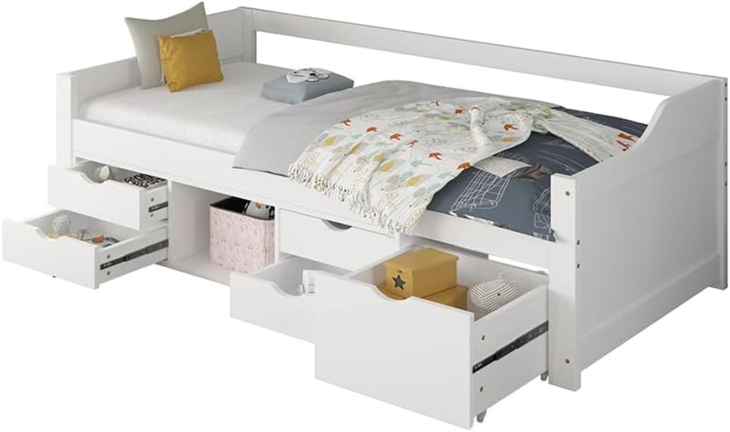 HOME DELUXE Bett Kinderbett COSMOS mit Schubladen 90 x 200 cm (inkl. Lattenrost & wahlweise mit Matratze, 1-tlg), Bett mit Schubladen & viel Stauraum, Einzelbett, Jugendbett Bild 1