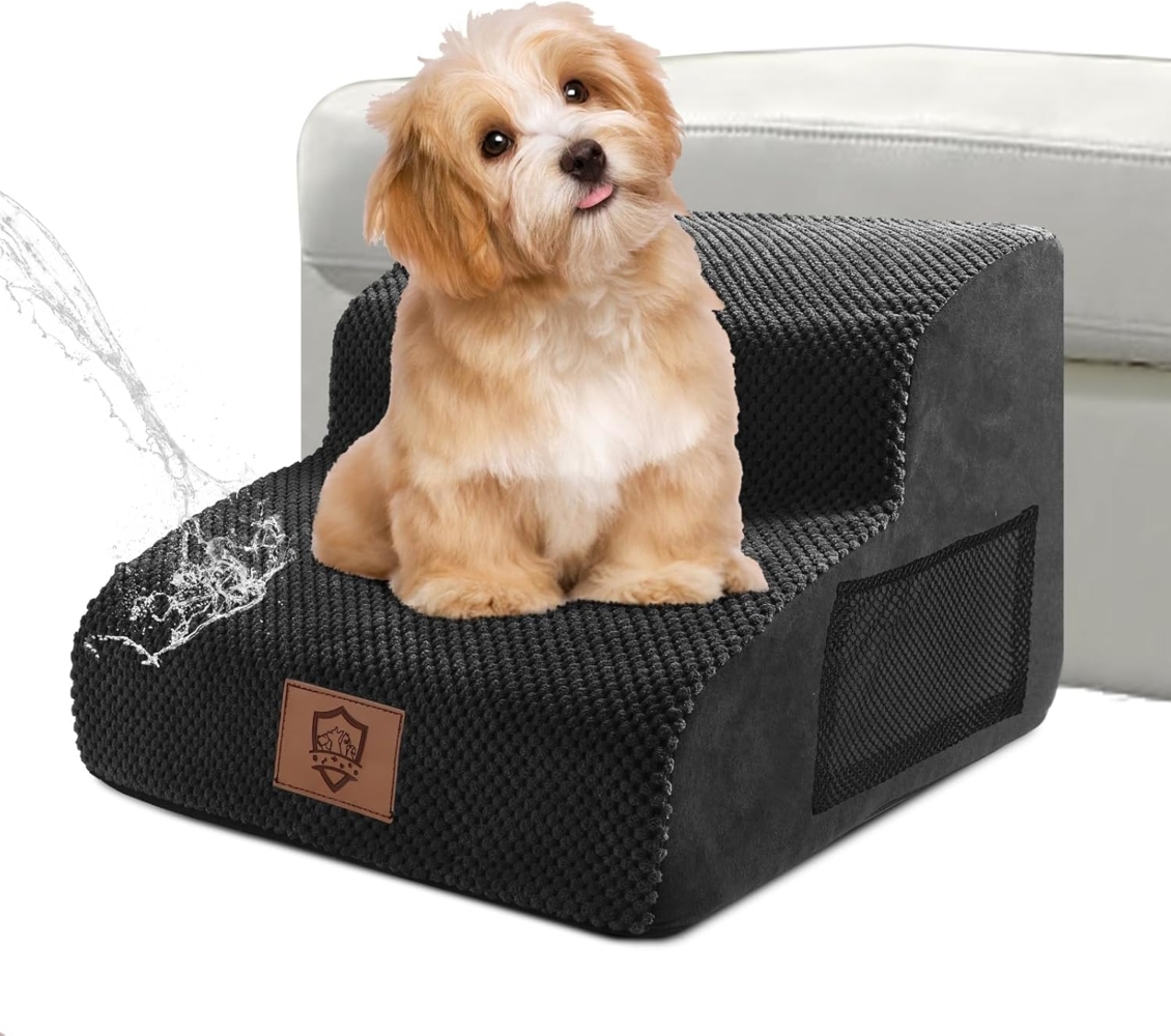 ZNM Hundetreppe für Kleine Hunde-Wasserdicht Hundetreppe 2 Stufen, rutschfeste Abnehmbar Waschbar Hunderampe-Katzentreppe aus hochdichtem Schaumstoff für Sofa Bett-Send 60 Rollen Fusselrollen Bild 1