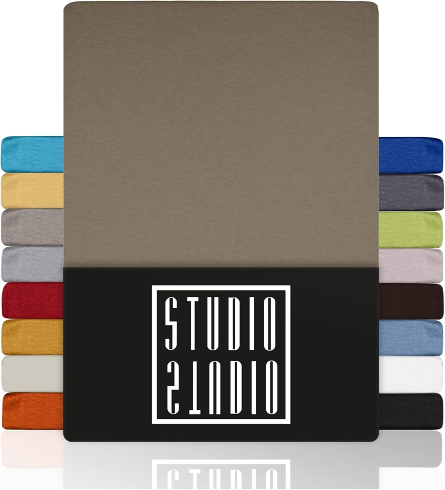 STUDIO Basic Spannbettlaken 120x200 cm, 100% gekämmte Baumwolle, Oeko-TEX 100, Markenqualität, Bettlaken Spannbetttuch Jersey 120x200 - Taupe Bild 1
