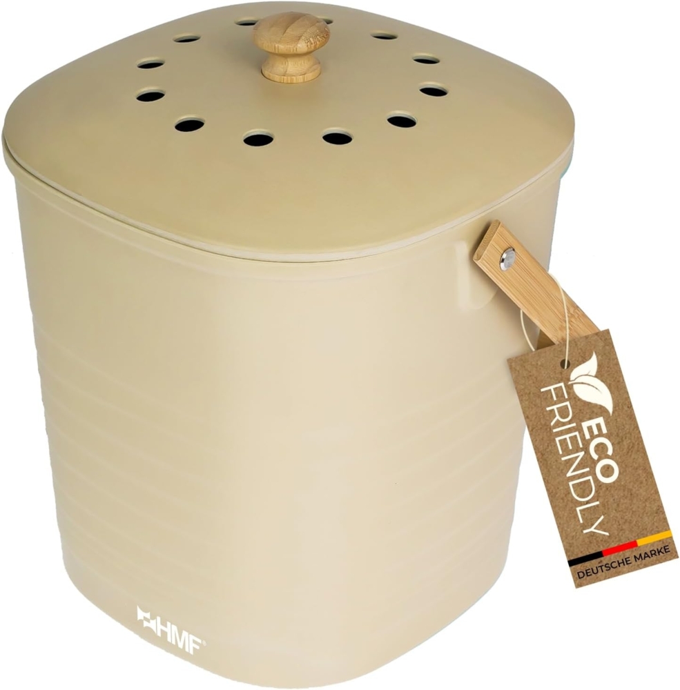 HMF Biomülleimer 3780-6L Geruchsdichter Komposteimer mit Aktivkohlefilter, nachhaltiger Bio Mülleimer für die Küche mit Deckel, 6L, Beige Bild 1