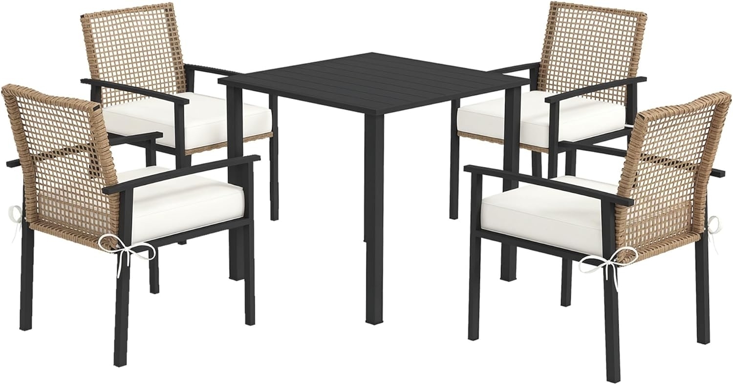 Outsunny Sitzgruppe Gartengarnitur mit 1 Tisch und 4 Stühle, (Rattan Essgruppe, 5-tlg, Balkonset), für Garten, Terrasse, Natur Bild 1