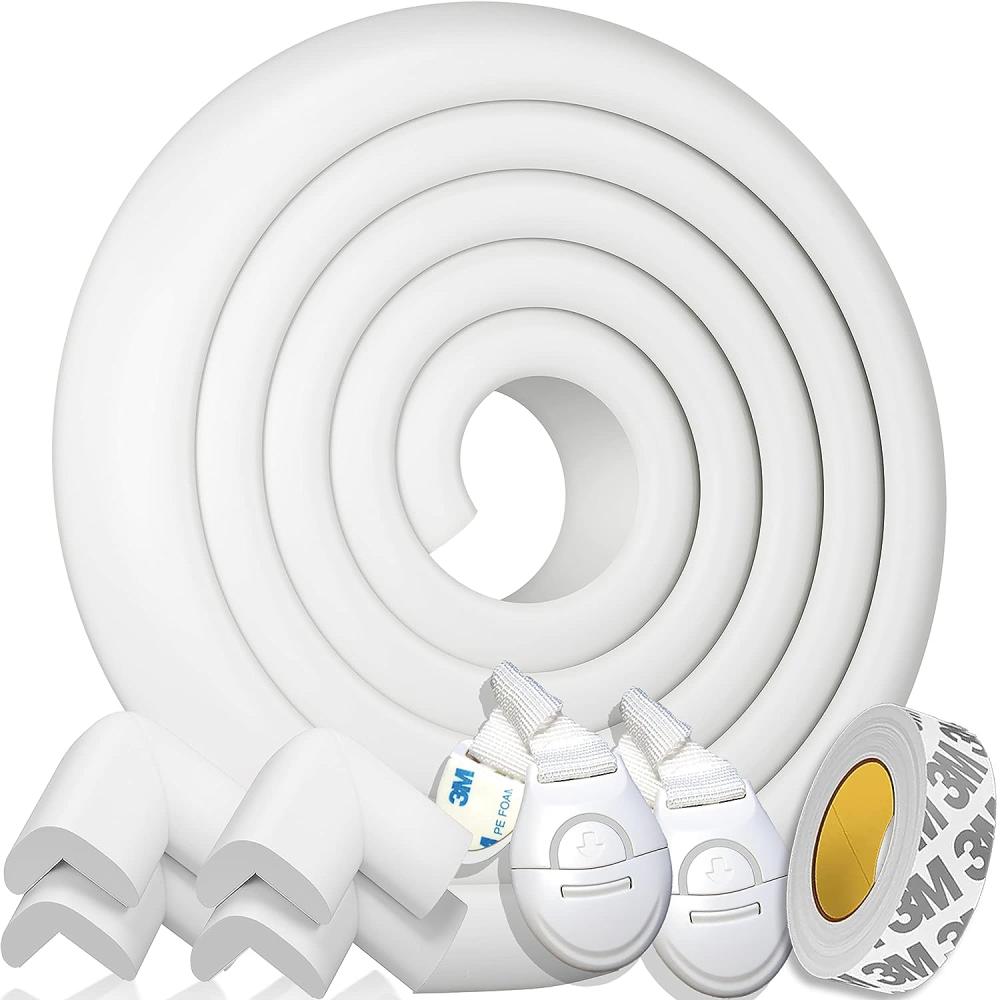 HAPPY CHLEA® Kantenschutz Baby und 4 Eckenschutz aus Schaumstoff. Tischkantenschutz und Eckenschützer: 2,4 M gesamt für Tisch und Möbel Ecken. 2 Schubladensicherung. Zertifikat (Weiß) Bild 1