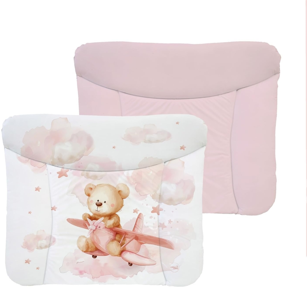 Ceba Baby® weiche Wickelauflage 75x72 cm - Doppelseitige Baby Wickelunterlage - rosa Wickeltischauflage für Junge und Mädchen - Wasserdicht, abwaschbar - OEKO-TEX - Made in EU - Teddys Traumflug Bild 1