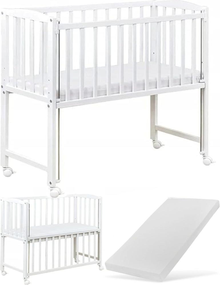 Dedstore-Baby Beistellbett mit Matratze 90x40 cm Höhenverstellbar Komplett Set Weiß Baby Bett, Made in Europe Bild 1