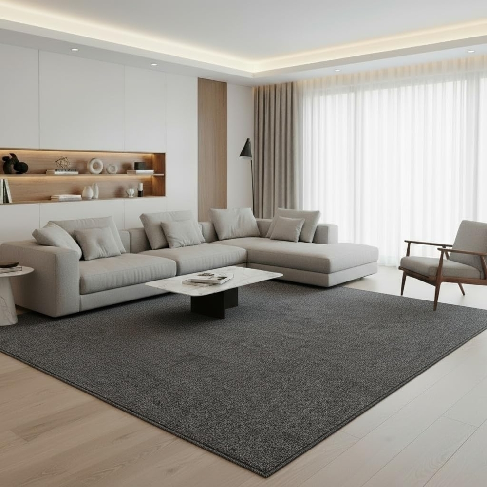 Fashion4Home Teppich Wohnzimmer – Einfarbig Teppich, Uni Teppich fürs Kinderzimmer, Schlafzimmer, Arbeitszimmer, Büro, Flur und Küche - Kurzflor Teppich Grau, Größe: 160x230 cm Bild 1