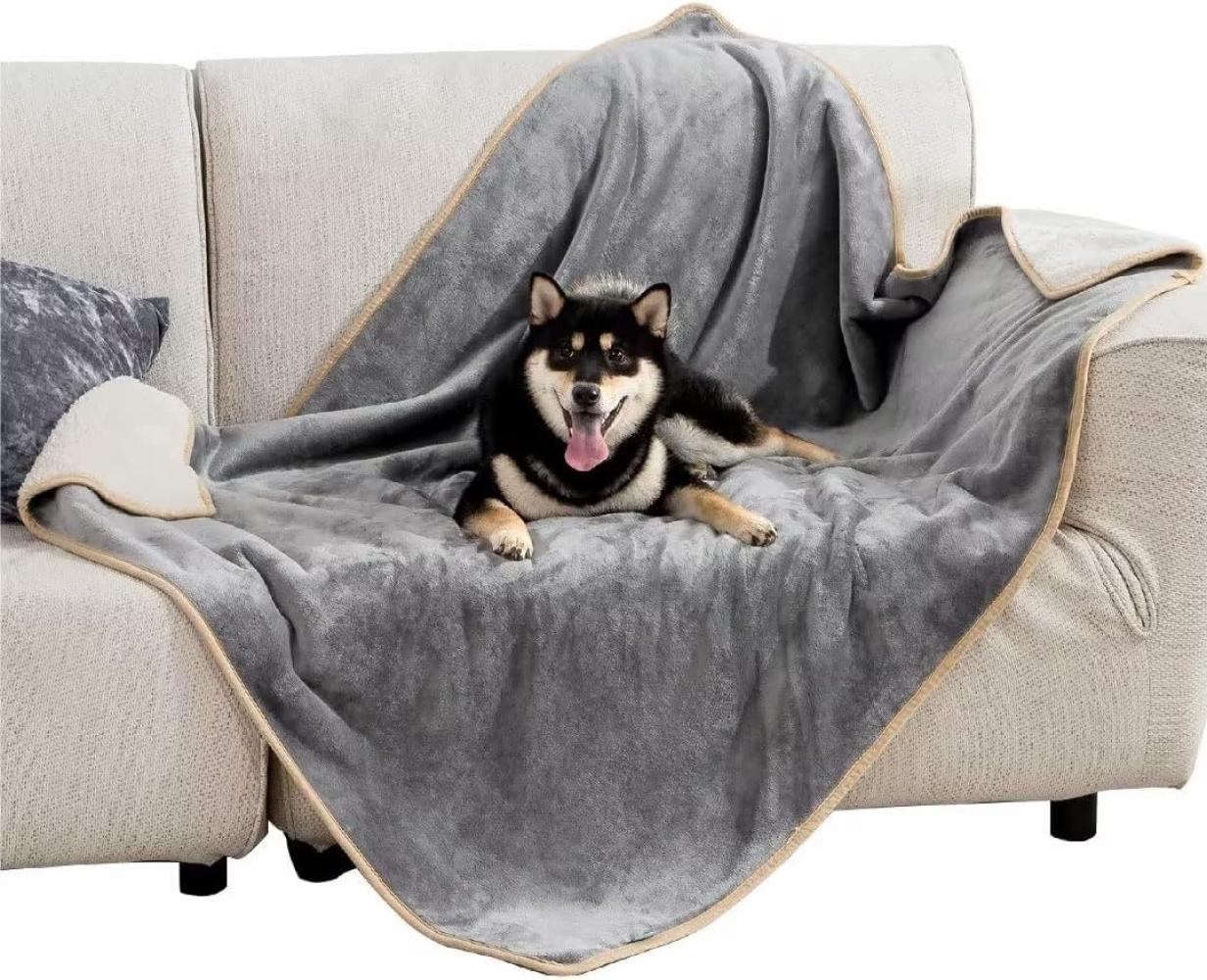 Lesure wasserdichte Hundedecke Grosse Hunde - 100x120cm Outdoor Hundedecke waschbar, Hundedecke Sofaschutz aus Sherpa Fleece, Katzendecke weich, grau Bild 1