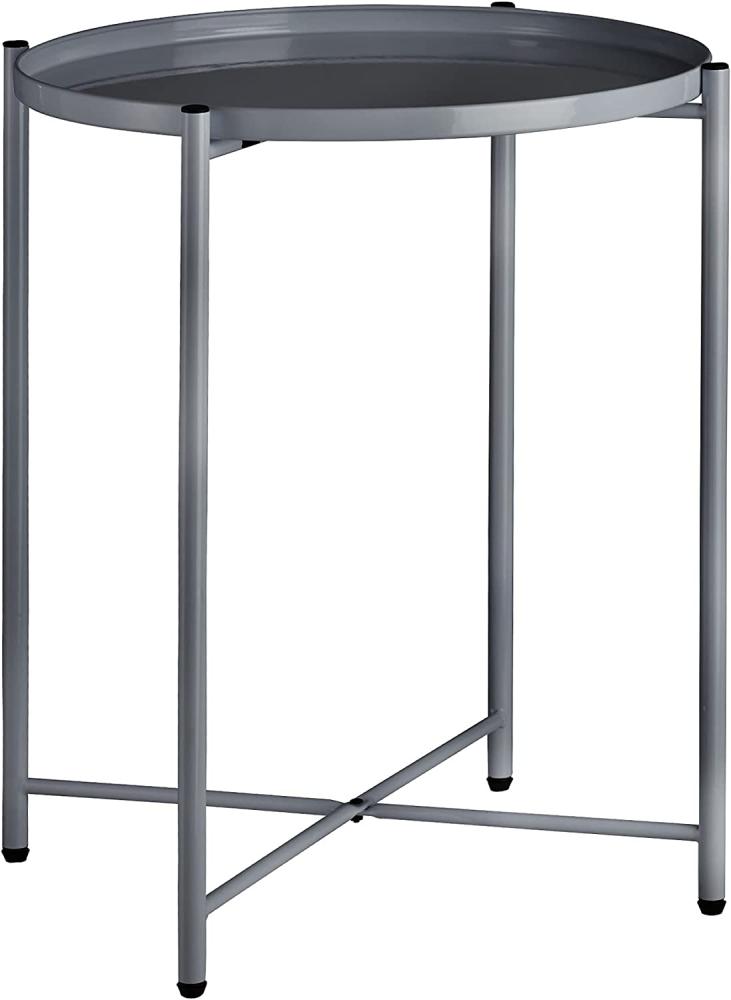 tectake 800911 Beistelltisch rund aus Metall, rustikaler Flair, abnehmbare Ablagefläche, stabil und standsicher, Couchtisch für Wohnzimmer Schlafzimmer Balkon, Ø45,5 x H53 cm (Dunkelgrau | Nr. 404186) Bild 1