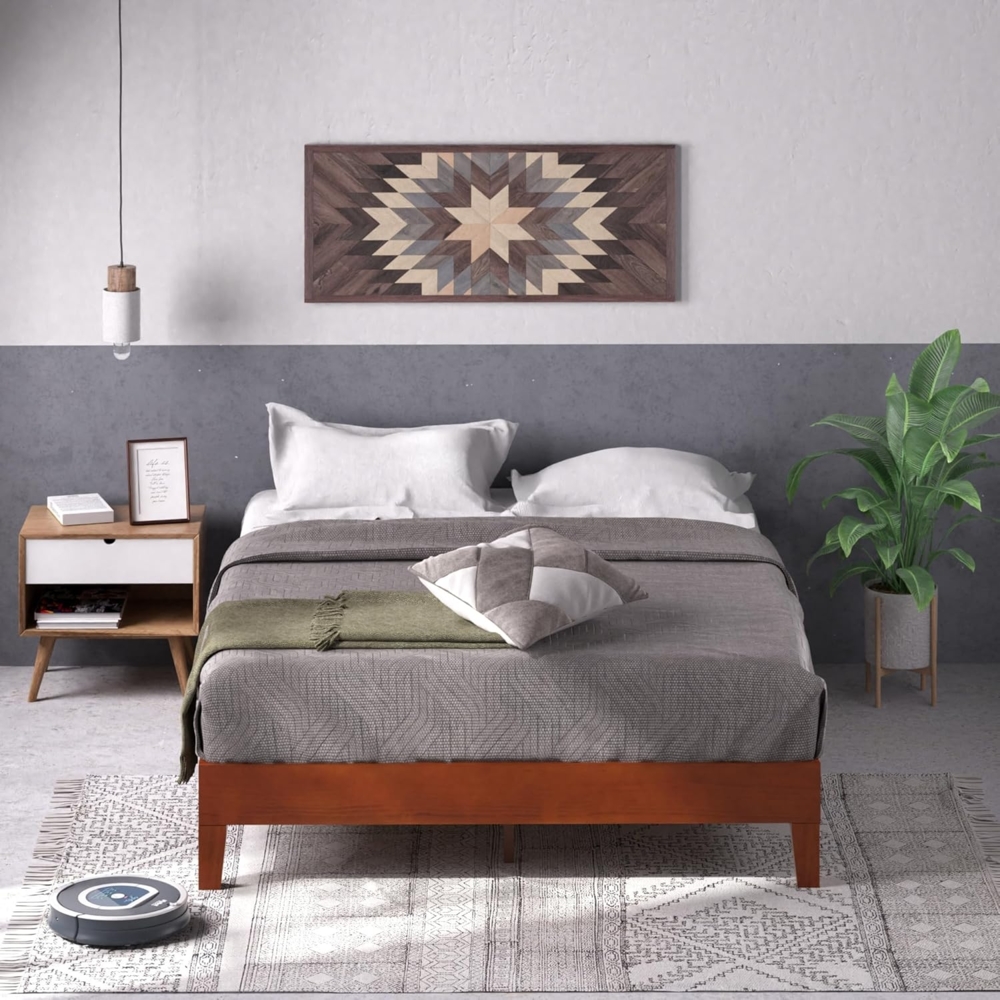 Zinus Wen Bett 100x200 cm - Höhe 30 cm - Deluxe Holz Plattform Bettrahmen mit Holzlattenrost - Braun Bild 1