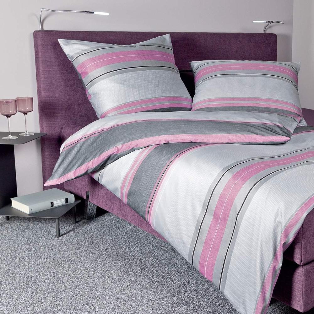 Janine Moments Mako-Satin Bettwäsche 240x220 Streifen rosa-grau 98033-05 Bild 1