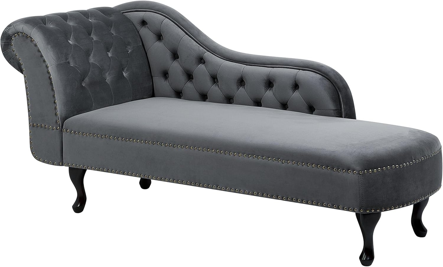 Beliani 'Nimes' Chaiselongue, Grau, Samt, 79 x 65 x 169 cm, Links Bild 1