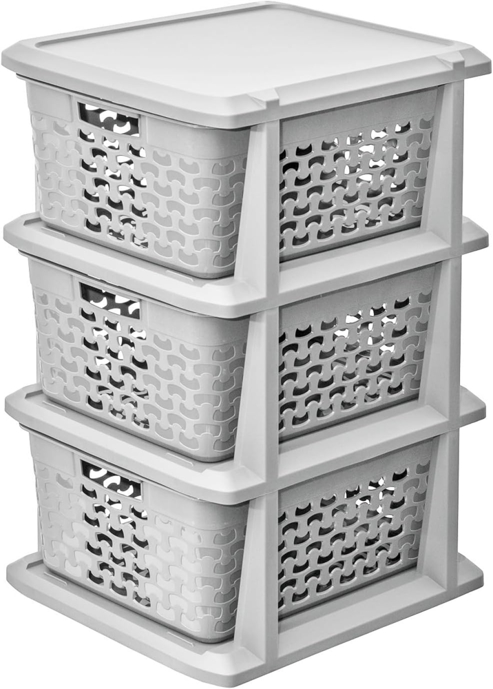 BranQ Home essential Universelles, multifunktionales Regal in Cotton Design, BPA-frei Kunststoff, 3 Körben, hellgrau Farbe Bild 1