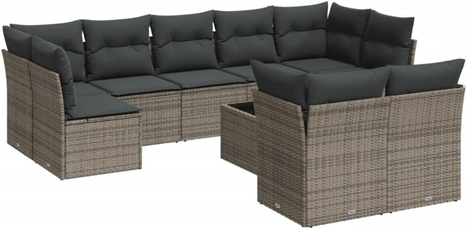 vidaXL 10-tlg. Garten-Sofagarnitur mit Kissen Grau Poly Rattan 3218160 Bild 1