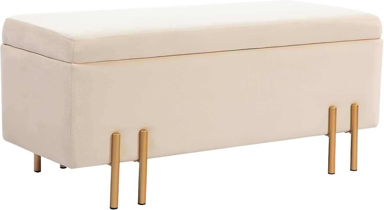 HOMCOM Sitzbank mit Stauraum Polsterbank mit Samtoptik (Sitztruhe mit Holzbeine, 1-St, Truhenbank), für Wohnzimmer Schlafzimmer Flur 100 x 40 x 42 cm, Beige Bild 1