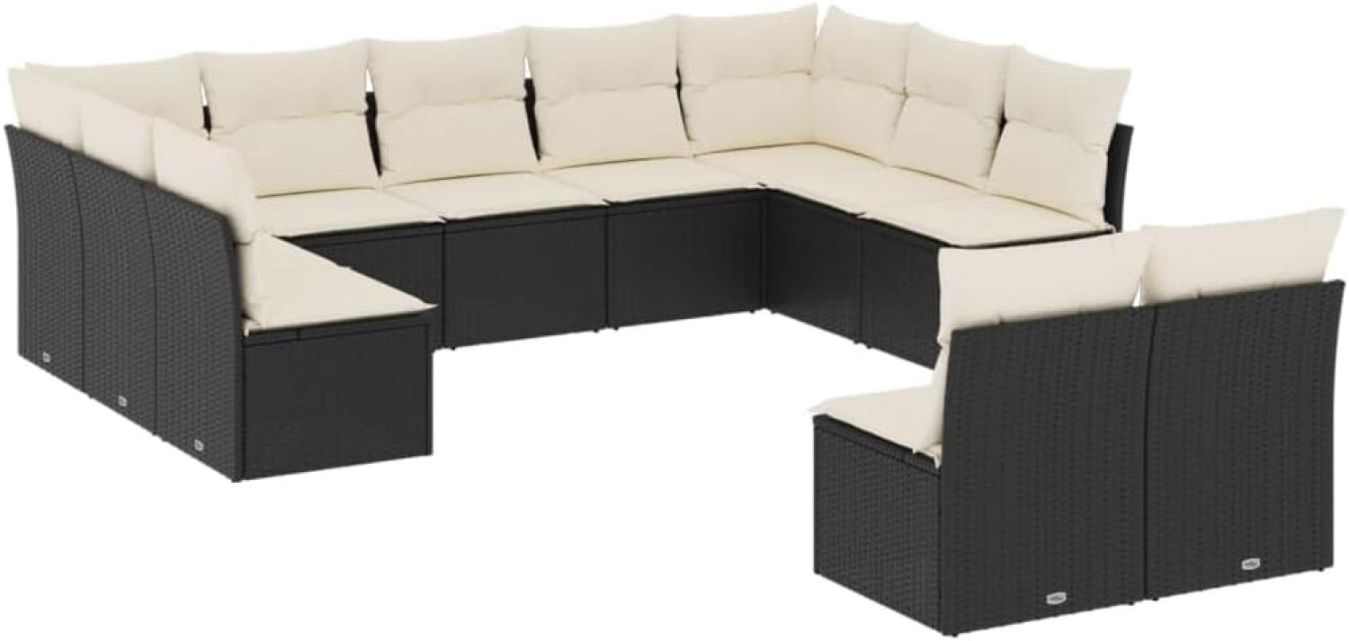 vidaXL 11-tlg. Garten-Sofagarnitur mit Kissen Schwarz Poly Rattan 3250185 Bild 1