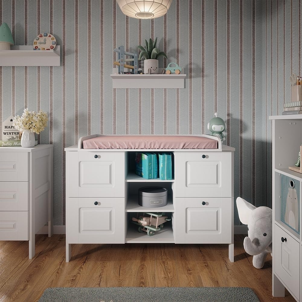 Wickelkommode Ajaton Weiß 133 x 98.4 cm mit 4 Schubladen Vitalispa Bild 1