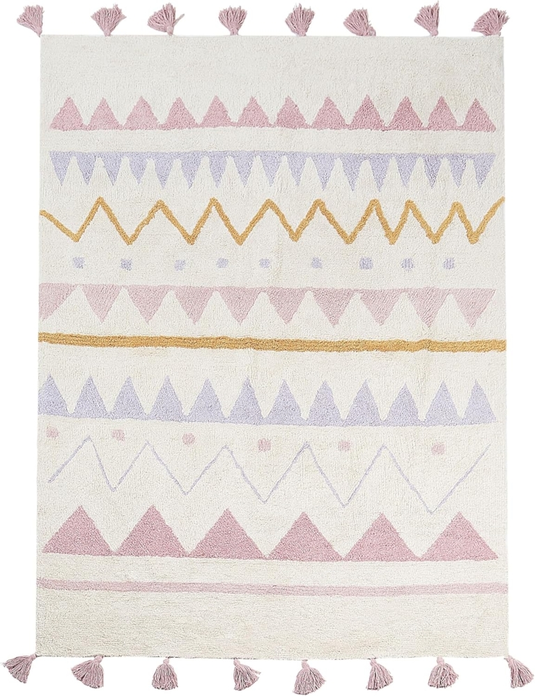 Kinderteppich Baumwolle beige rosa 140 x 200 cm geometrisches Muster Kurzflor ZAYSAN Bild 1