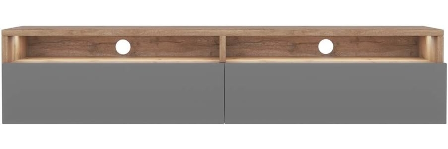 Selsey REDNAW - TV-Schrank/modernes TV-Board für Wohnzimmer, stehend/hängend, 140 cm breit (Wotan Eiche Matt/Grau Hochglanz mit LED) Bild 1