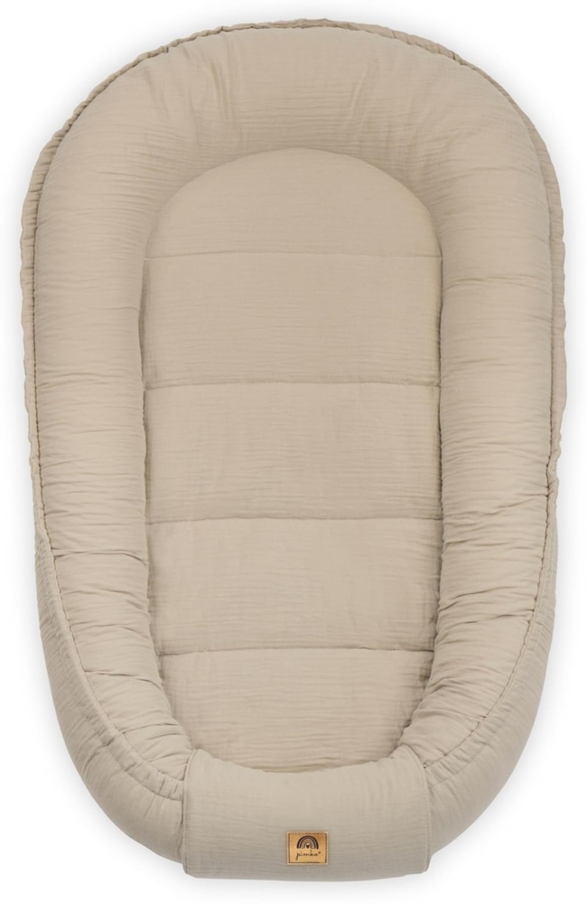 PIMKO Babynest Babynestchen für Baby Kuschelnest Babykokon für Säuglinge und Neugeborene Nestchen 60x90 cm 100% Baumwolle Musselin - Beige Latte Bild 1