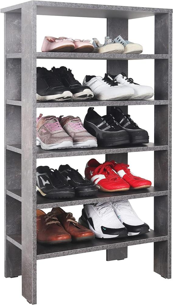 RICOO Schuhregal schmal und hoch 105x55x32cm Standregal Pressholz Betonoptik Grau WM041-BG, Schuhständer mit 6 Ebenen, Schuhschrank offen, Schuhablagen Flur Shoe Rack, Schuhablage klein, Schuhregale Bild 1