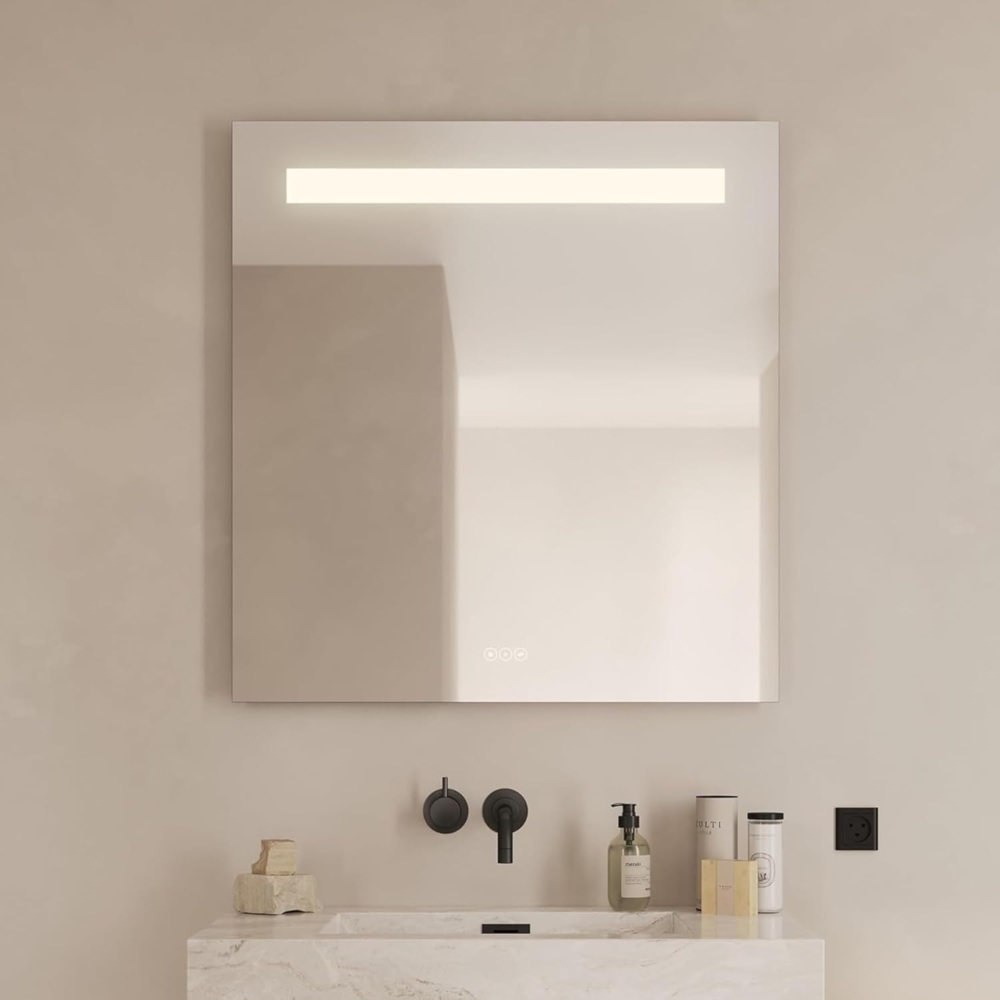 Loevschall Venice LED-Badezimmerspiegel mit Beleuchtung, 80x85 cm, MultiWhite-Technologie, Smart Spiegel mit Touch und Schwebeeffekt, verstellbare Farbtemperatur 2200K-6500K, IP44-zertifiziert Bild 1