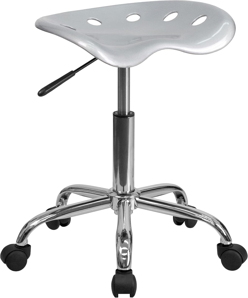 Flash Furniture Arbeitshocker ohne Rückenlehne – Ergonomischer Schreibtischstuhl höhenverstellbar – Bürostuhl mit Traktorsitz für Home Office und Büro – Silber, 38. 1 x 43. 18 x 65. 41 cm Bild 1