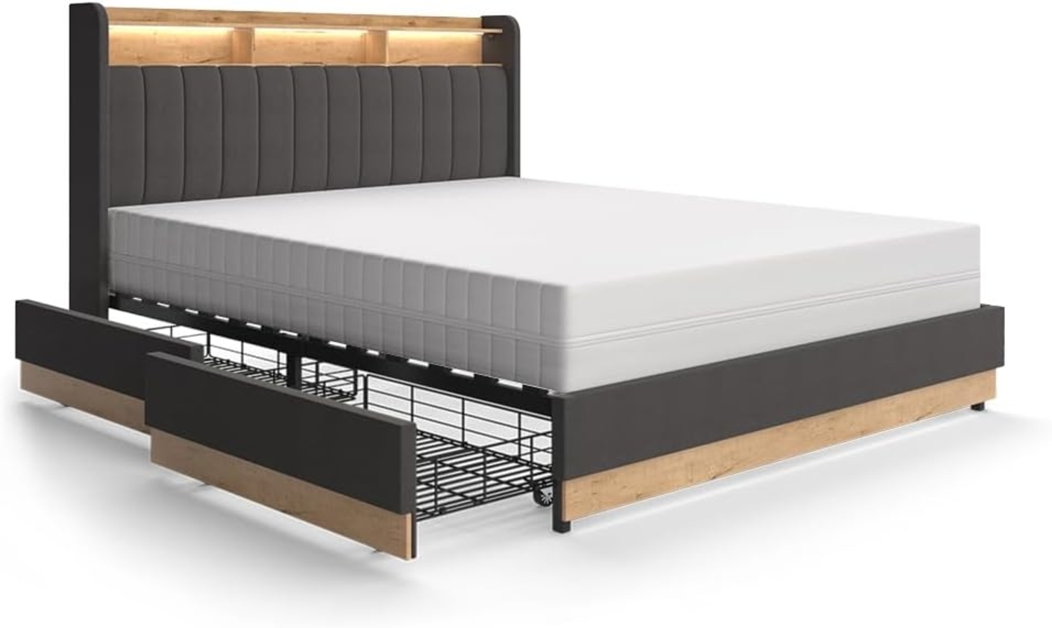 VitaliSpa® Bettgestell Nura, Anthrazit/Eiche, 160x200 cm mit 4 Schubladen Bild 1