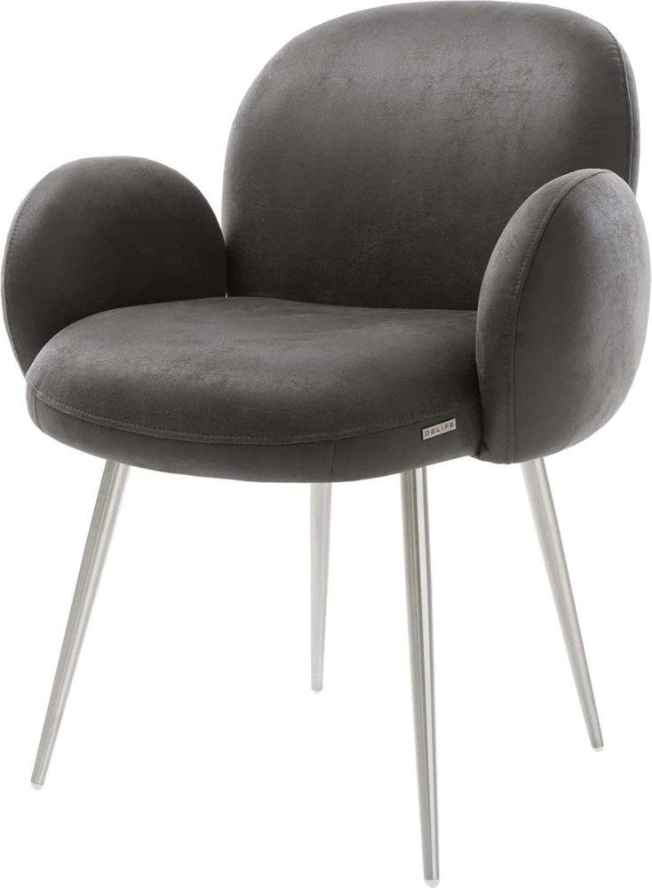 Esszimmerstuhl Nube-Flex mit Armlehnen Mikrofaser Anthrazit Vintage 4-Fuß konisch Edelstahl Taschenfederkern Bild 1