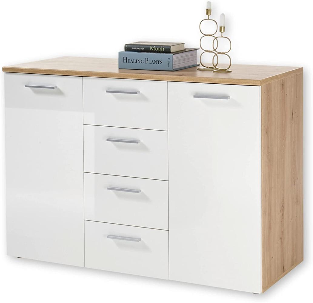 PABLO Kommode in Artisan Eiche Optik, Weiß - Modernes Sideboard mit viel Stauraum für Ihren Wohnbereich - 120 x 85 x 50 cm (B/H/T) Bild 1