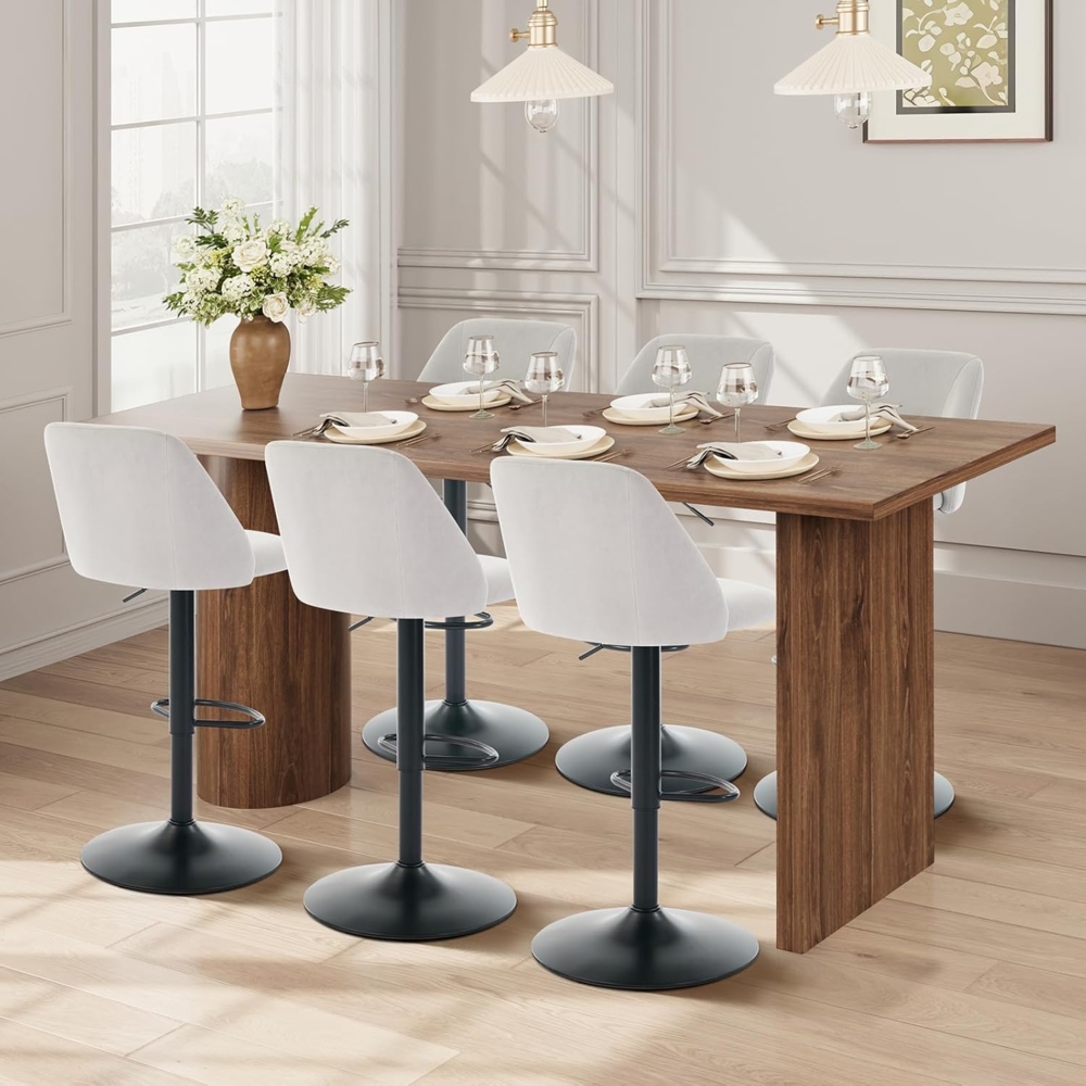 COLAMY Barhocker 6er Set mit Rückenlehne & 360° Drehfunktion, Höhenverstellbar (63,5-84,5 cm), Küchenhocker aus PU-Kunstleder, Stühle für Kücheninsel, Esszimmer oder Home-Bar, Grau Bild 1